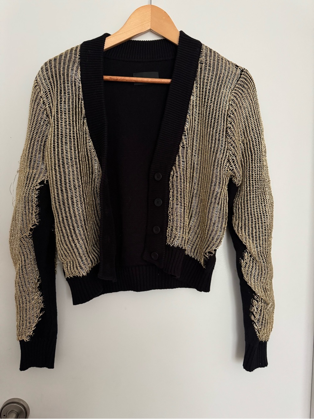 RTA Black & Gold Metallic Open Knit Cardigan Size S